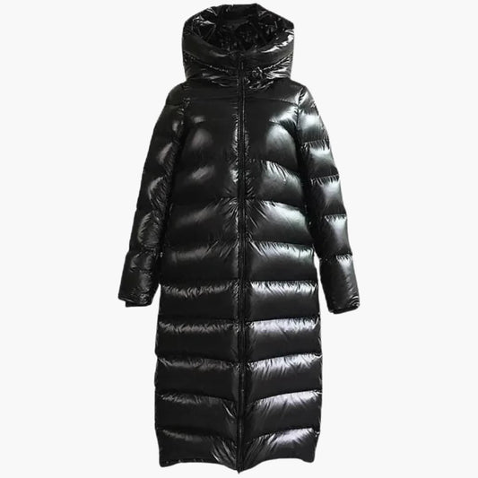 BerlinGlamour | Dames lange donsjas met rits en capuchon 0