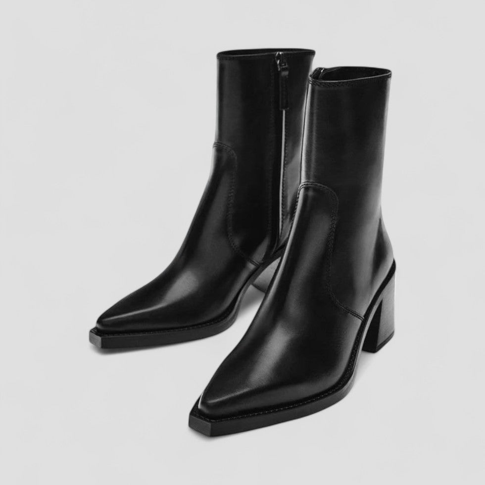 BerlinGlamour | Dames leren enkellaarsjes met blokhak, comfortabel 0