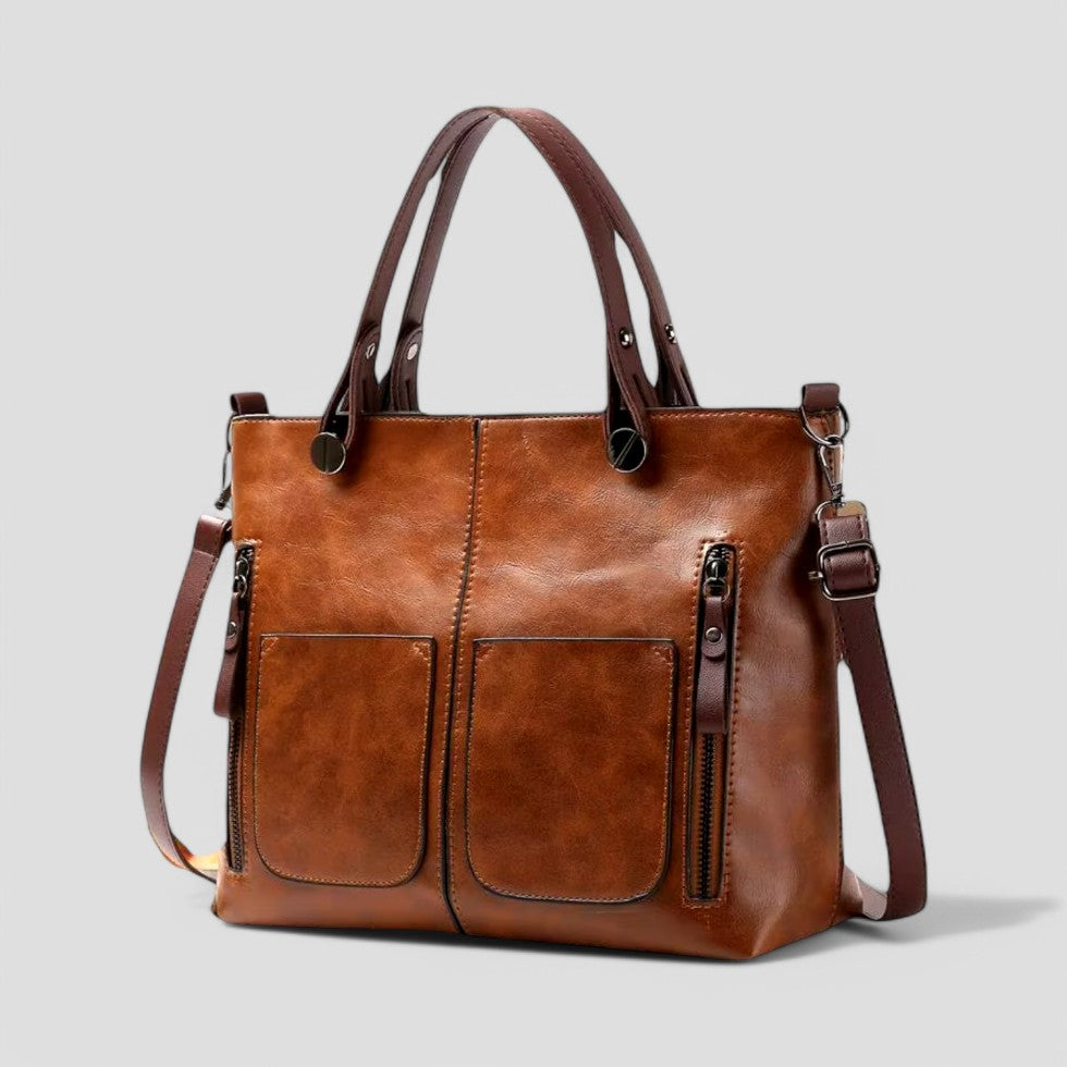 BerlinGlamour | Dames leren handtas met meerdere vakken, schoudertas in vintage-stijl 0