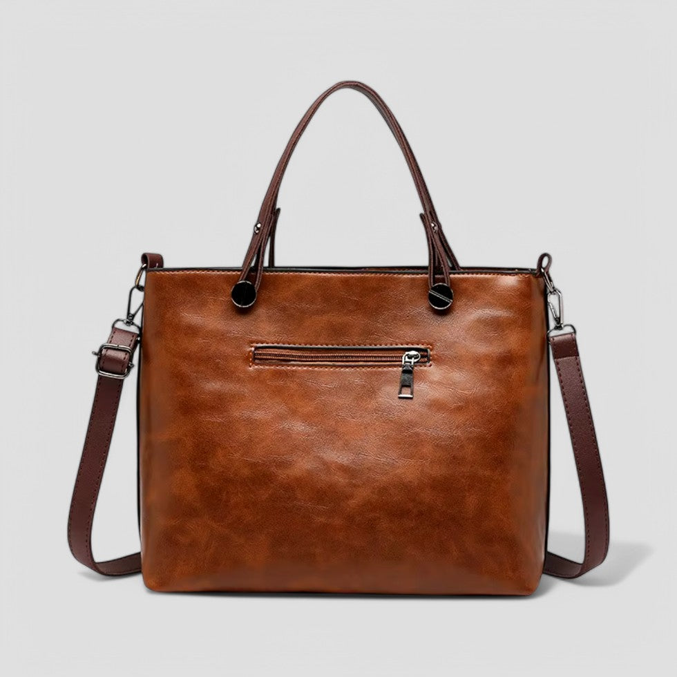 BerlinGlamour | Dames leren handtas met meerdere vakken, schoudertas in vintage-stijl 1