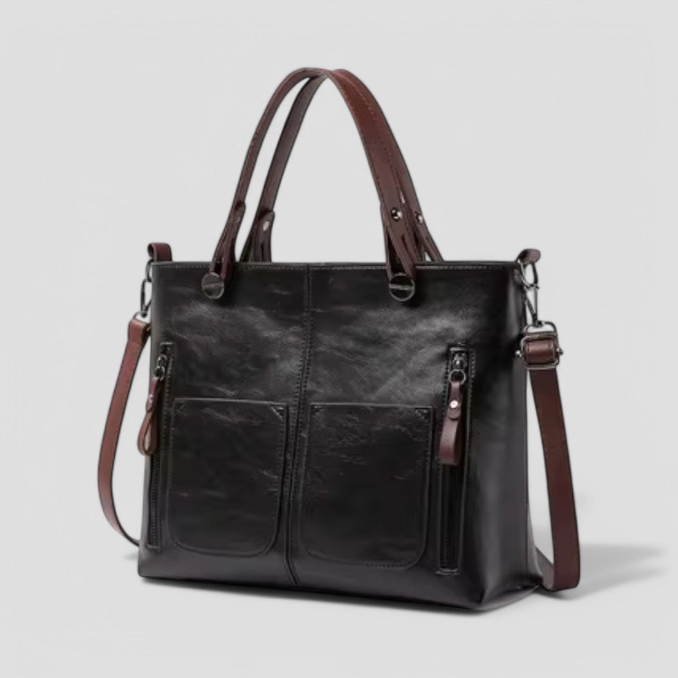 BerlinGlamour | Dames leren handtas met meerdere vakken, schoudertas in vintage-stijl 6