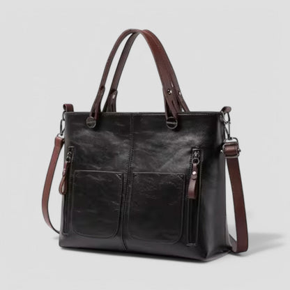 BerlinGlamour | Dames leren handtas met meerdere vakken, schoudertas in vintage-stijl 6