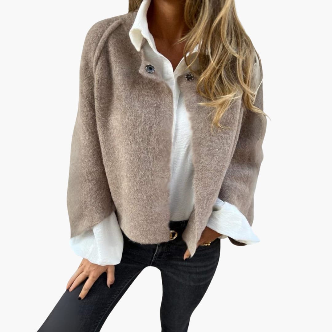 BerlinGlamour | Dames open jasje met ronde hals en lange mouwen 2