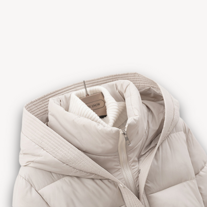 BerlinGlamour | Dames pufferjack met capuchon en riem 8