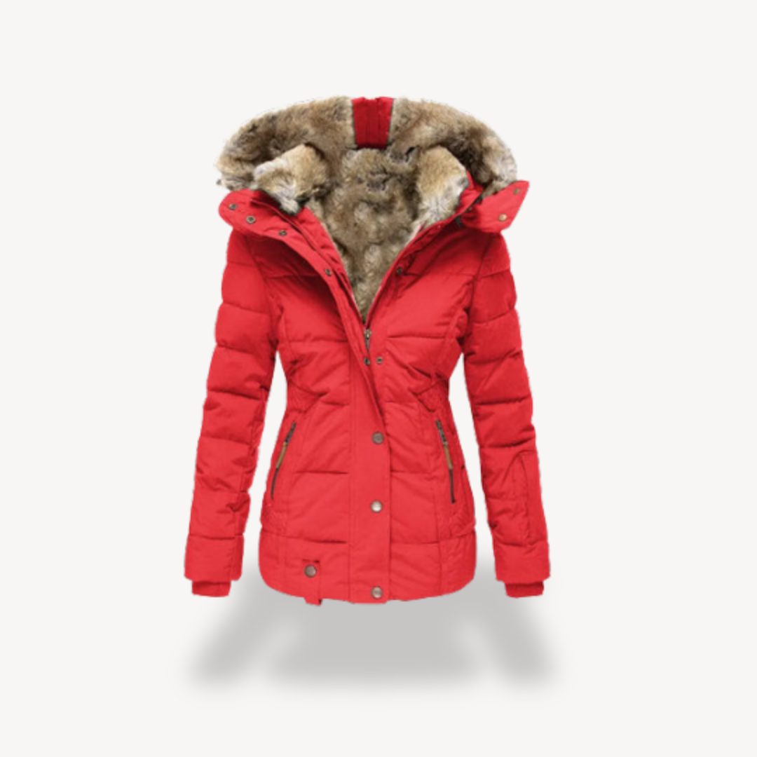 BerlinGlamour | Dames pufferjack met capuchon van imitatiebont 2