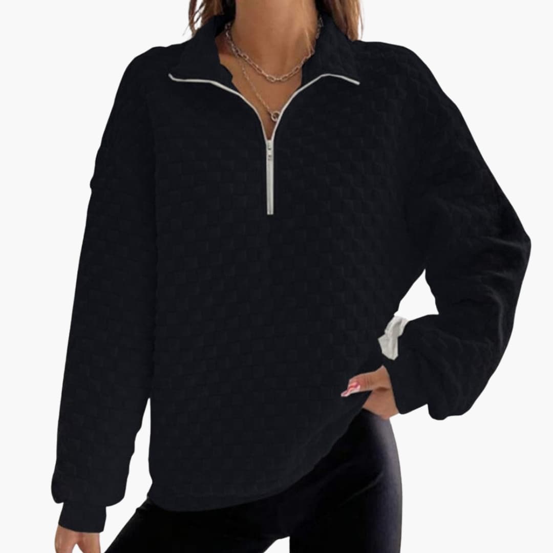 BerlinGlamour | Dames sweatshirt met rits en gewatteerde textuur 0