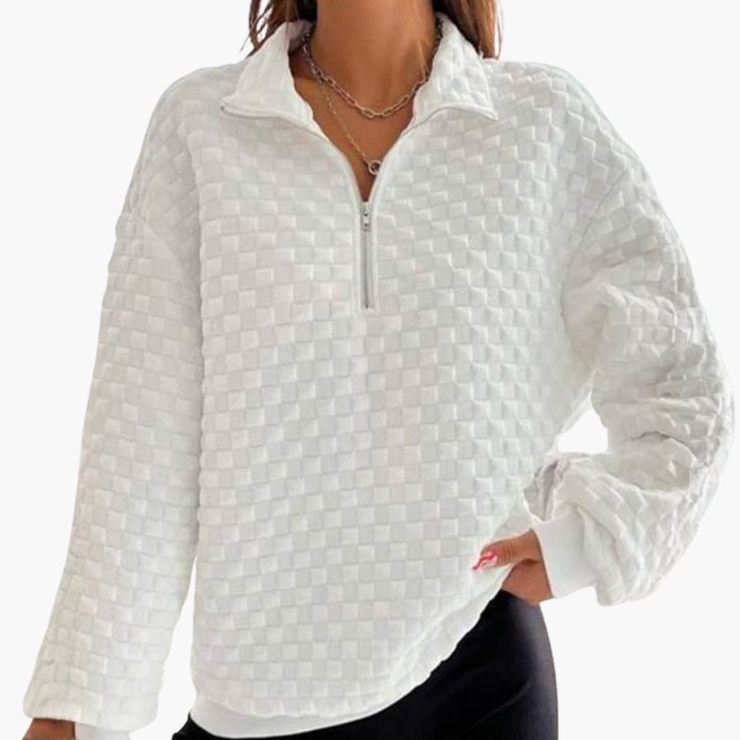 BerlinGlamour | Dames sweatshirt met rits en gewatteerde textuur 1