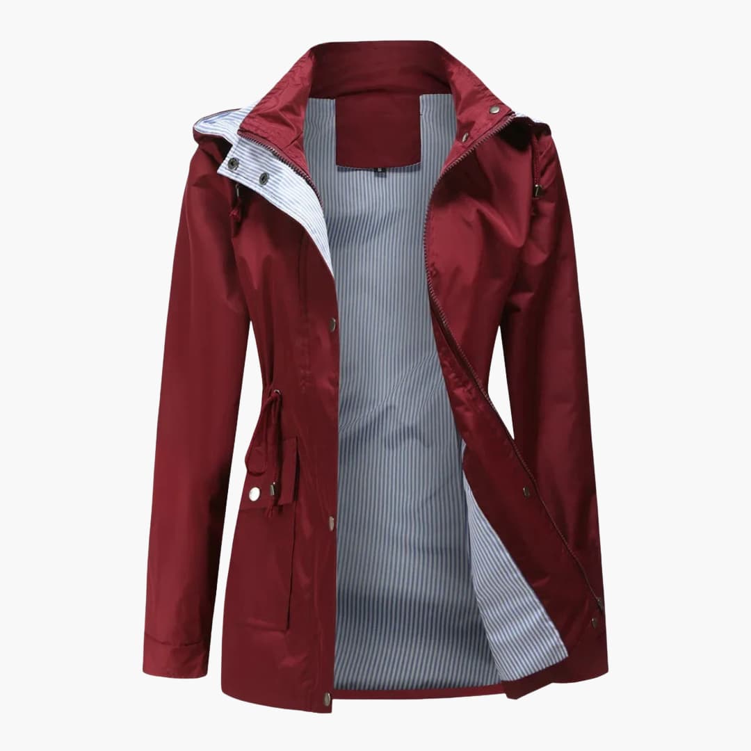 BerlinGlamour | Dames trenchcoat met afneembare capuchon en verstelbare taille 2