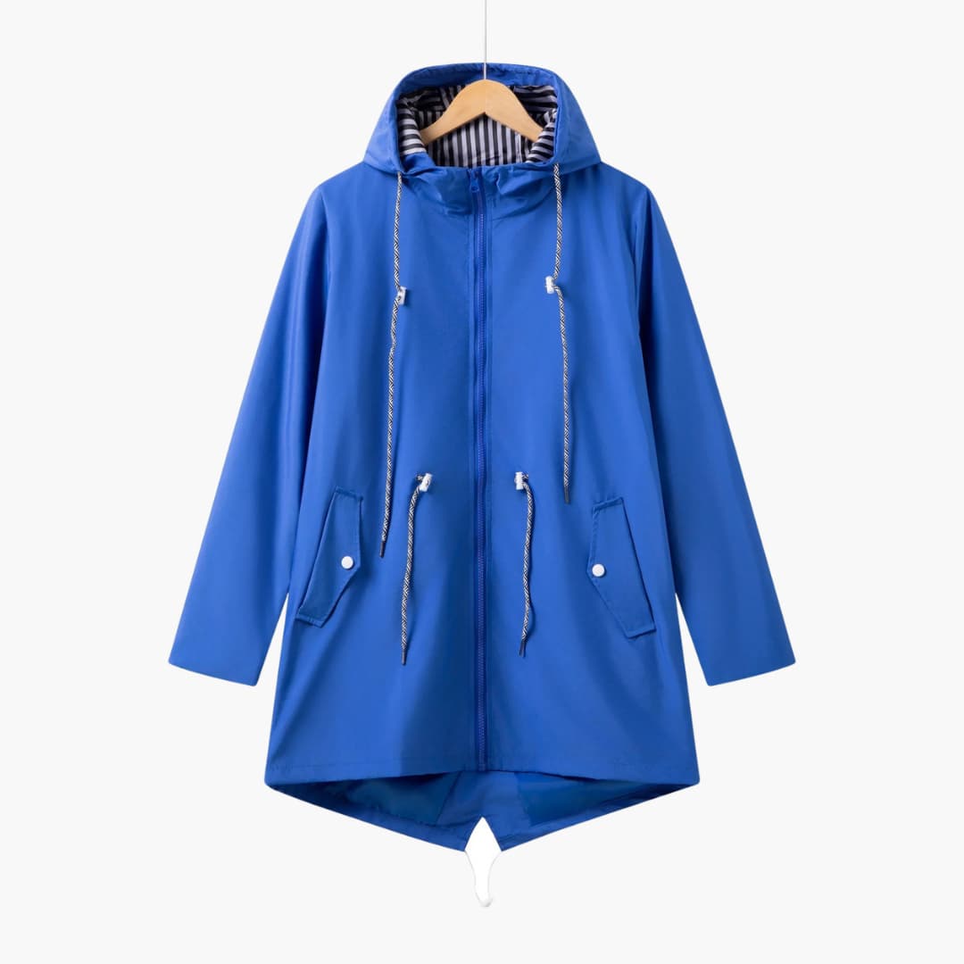 BerlinGlamour | Dames trenchcoat met capuchon, rits en zakken aan de voorkant 0