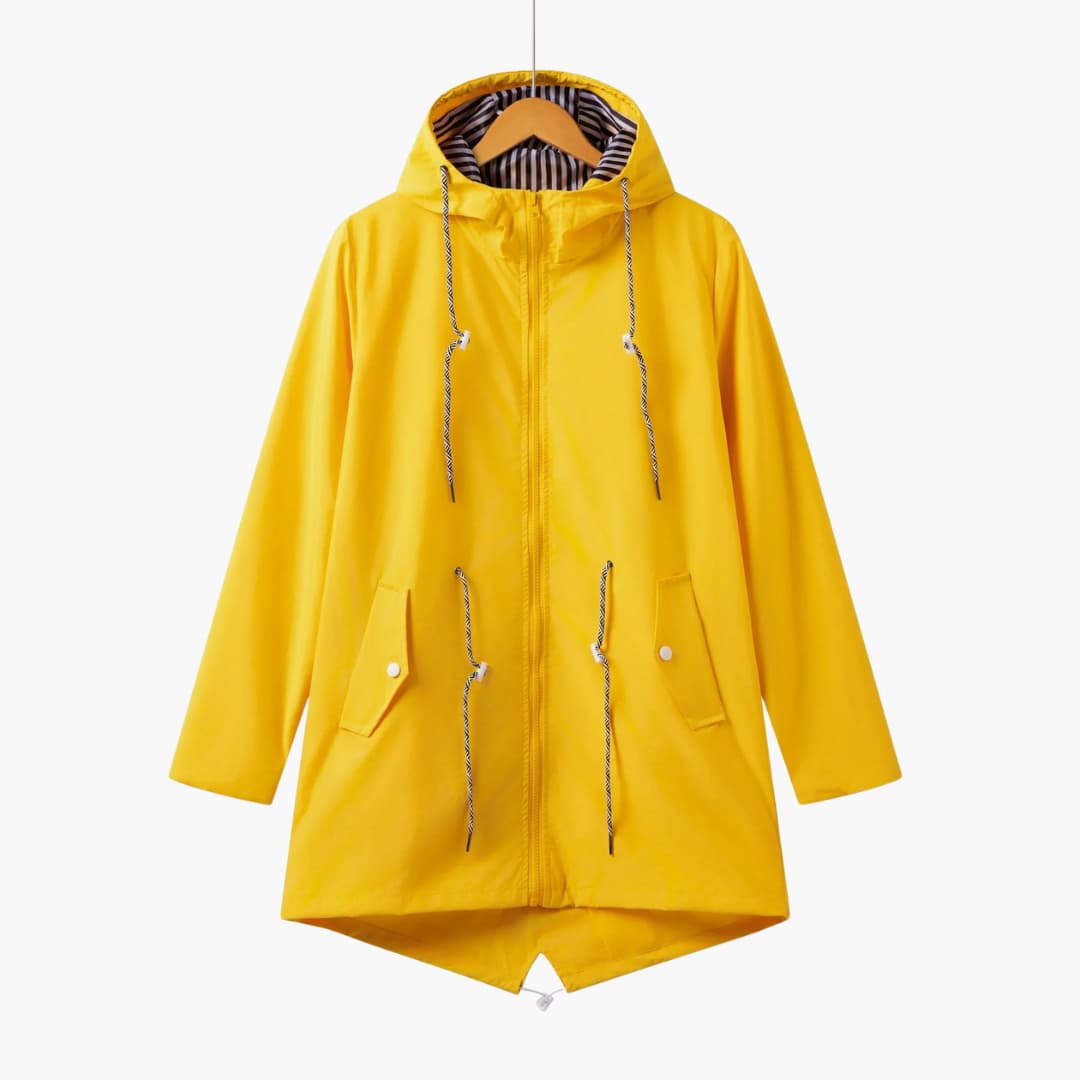 BerlinGlamour | Dames trenchcoat met capuchon, rits en zakken aan de voorkant 3