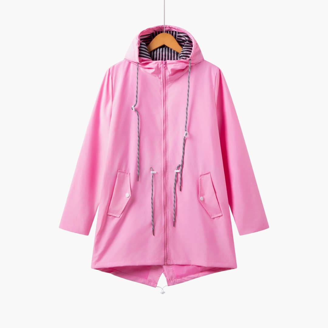 BerlinGlamour | Dames trenchcoat met capuchon, rits en zakken aan de voorkant 4