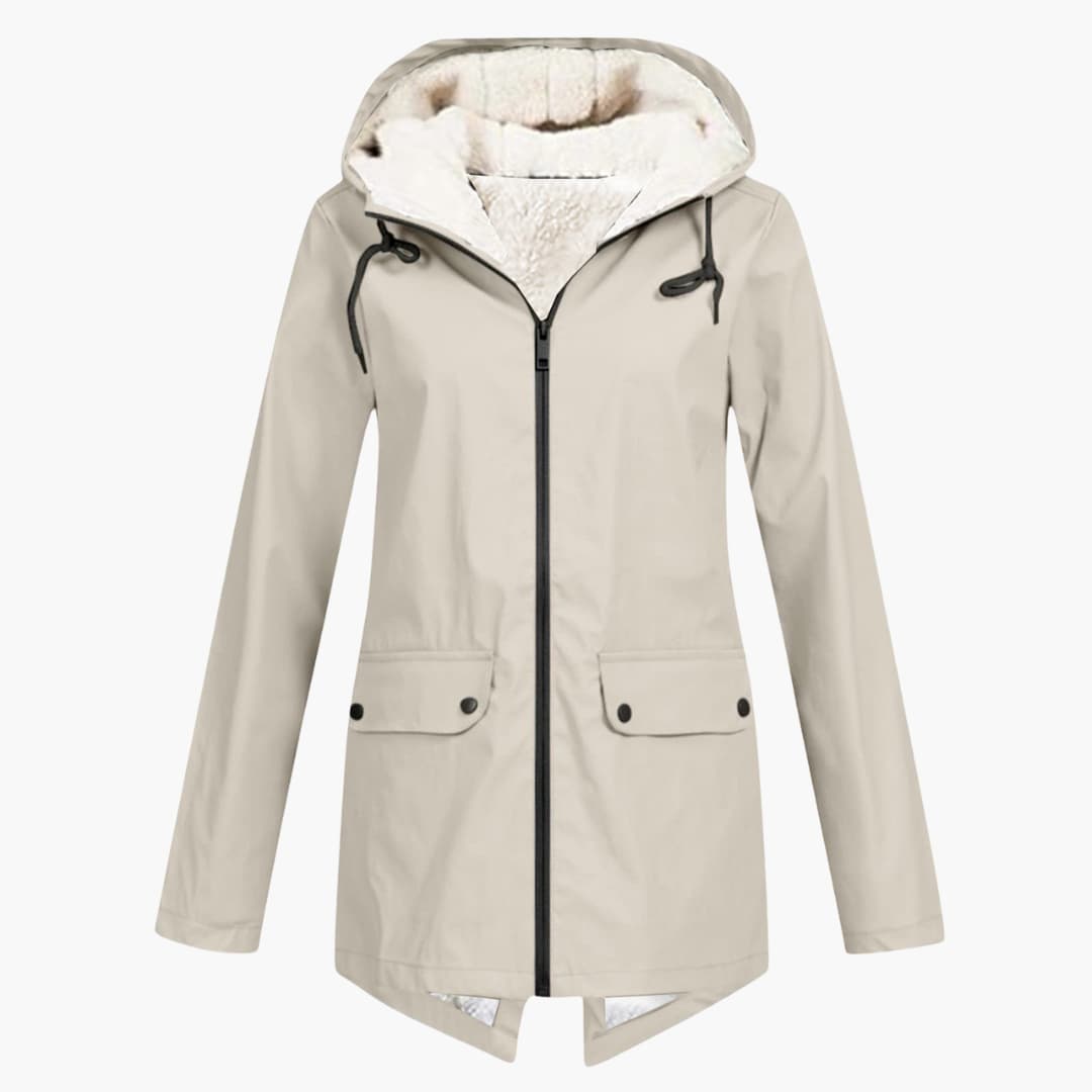 BerlinGlamour | Dames trenchcoat met capuchon, rits en zakken aan de voorkant 5