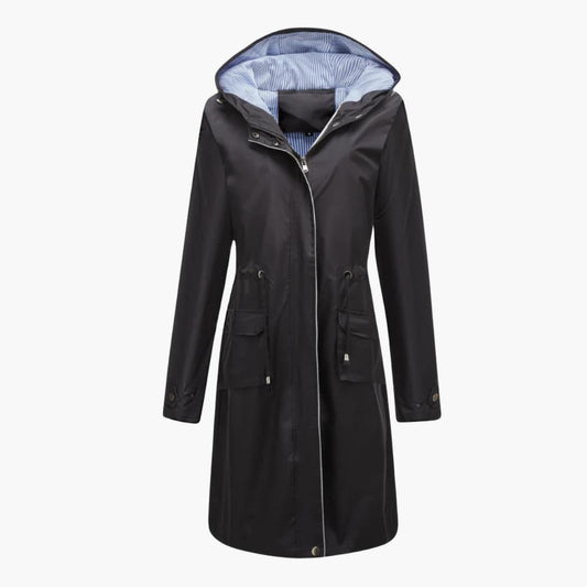 BerlinGlamour | Dames trenchcoat met capuchon en verstelbare taille 0