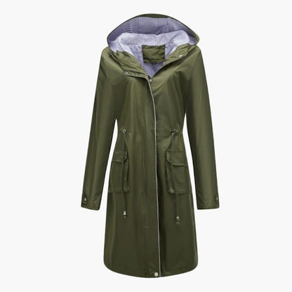 BerlinGlamour | Dames trenchcoat met capuchon en verstelbare taille 5