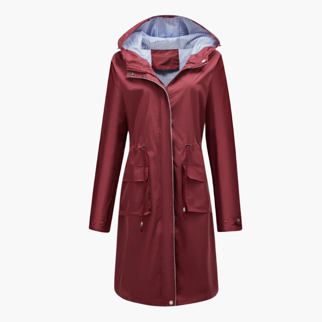 BerlinGlamour | Dames trenchcoat met capuchon en verstelbare taille 6