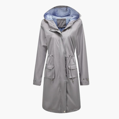 BerlinGlamour | Dames trenchcoat met capuchon en verstelbare taille 7
