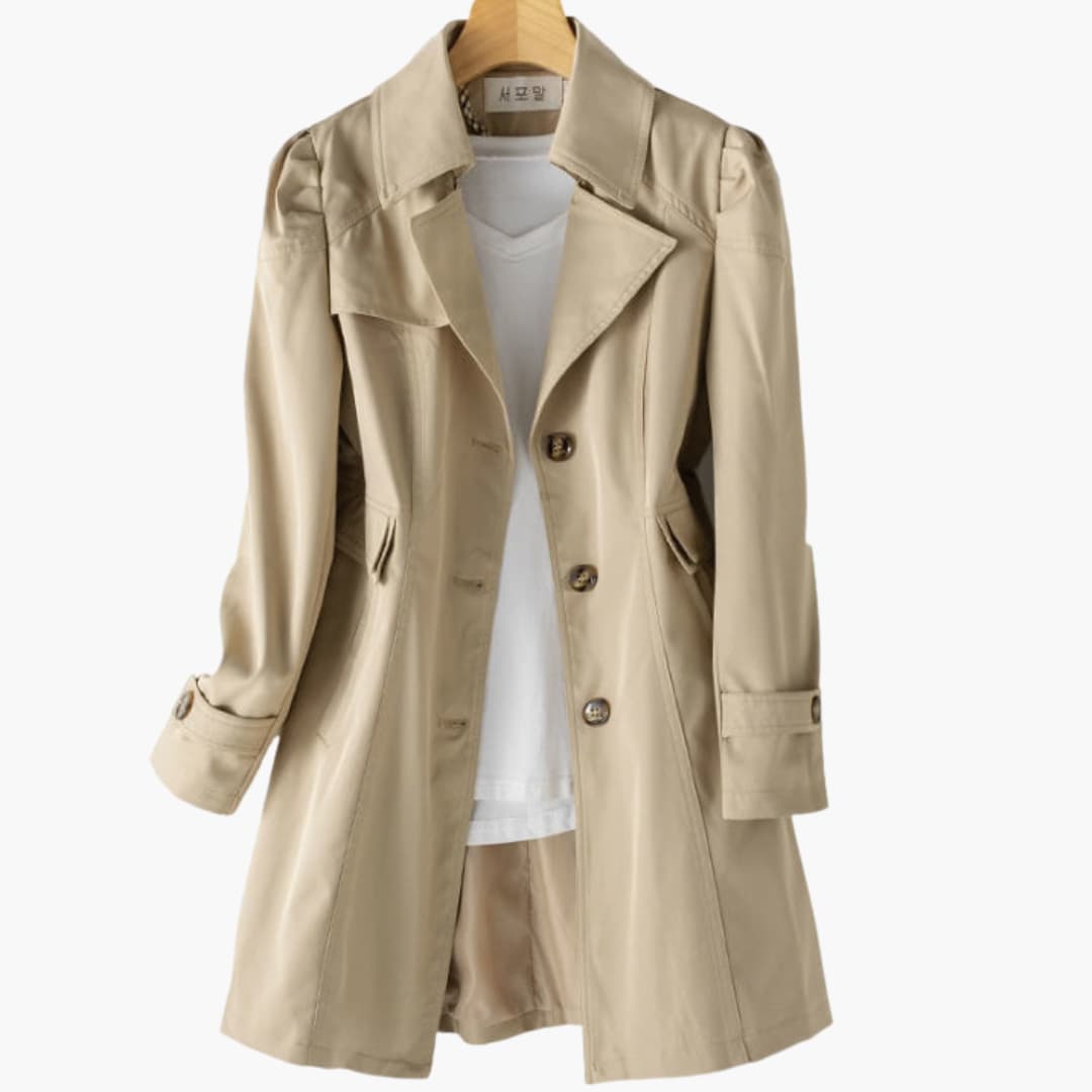 BerlinGlamour | Dames trenchcoat met inkeping en knoopsluiting 1