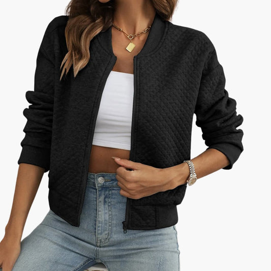 BerlinGlamour | Damesjas met doorlopende rits en geribbelde zoom 0