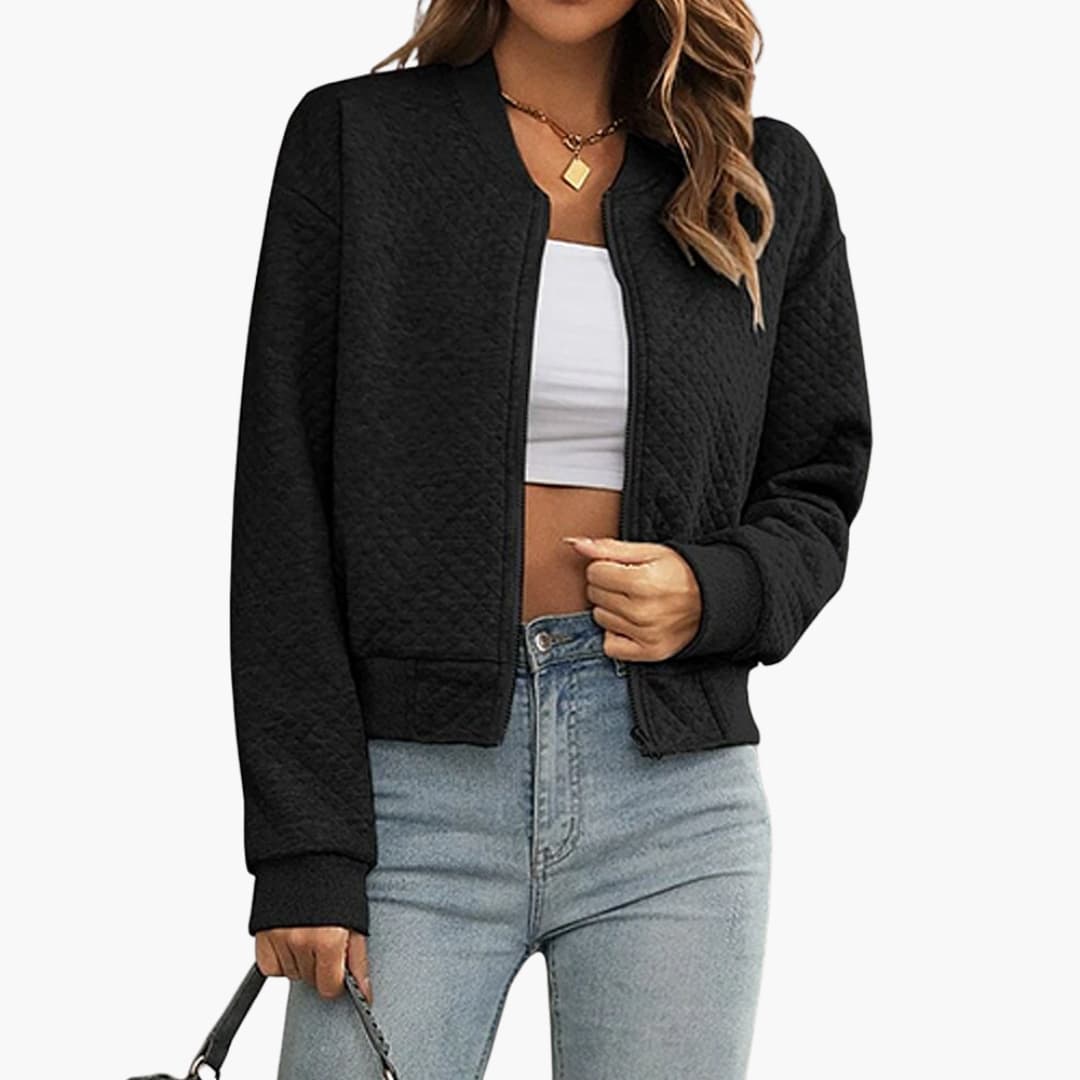 BerlinGlamour | Damesjas met doorlopende rits en geribbelde zoom 2