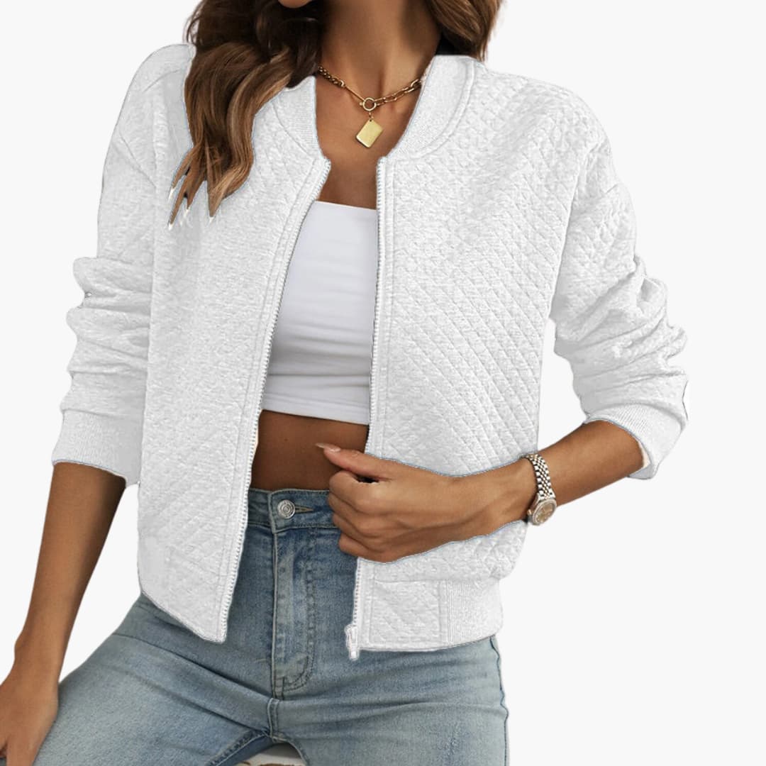 BerlinGlamour | Damesjas met doorlopende rits en geribbelde zoom 4