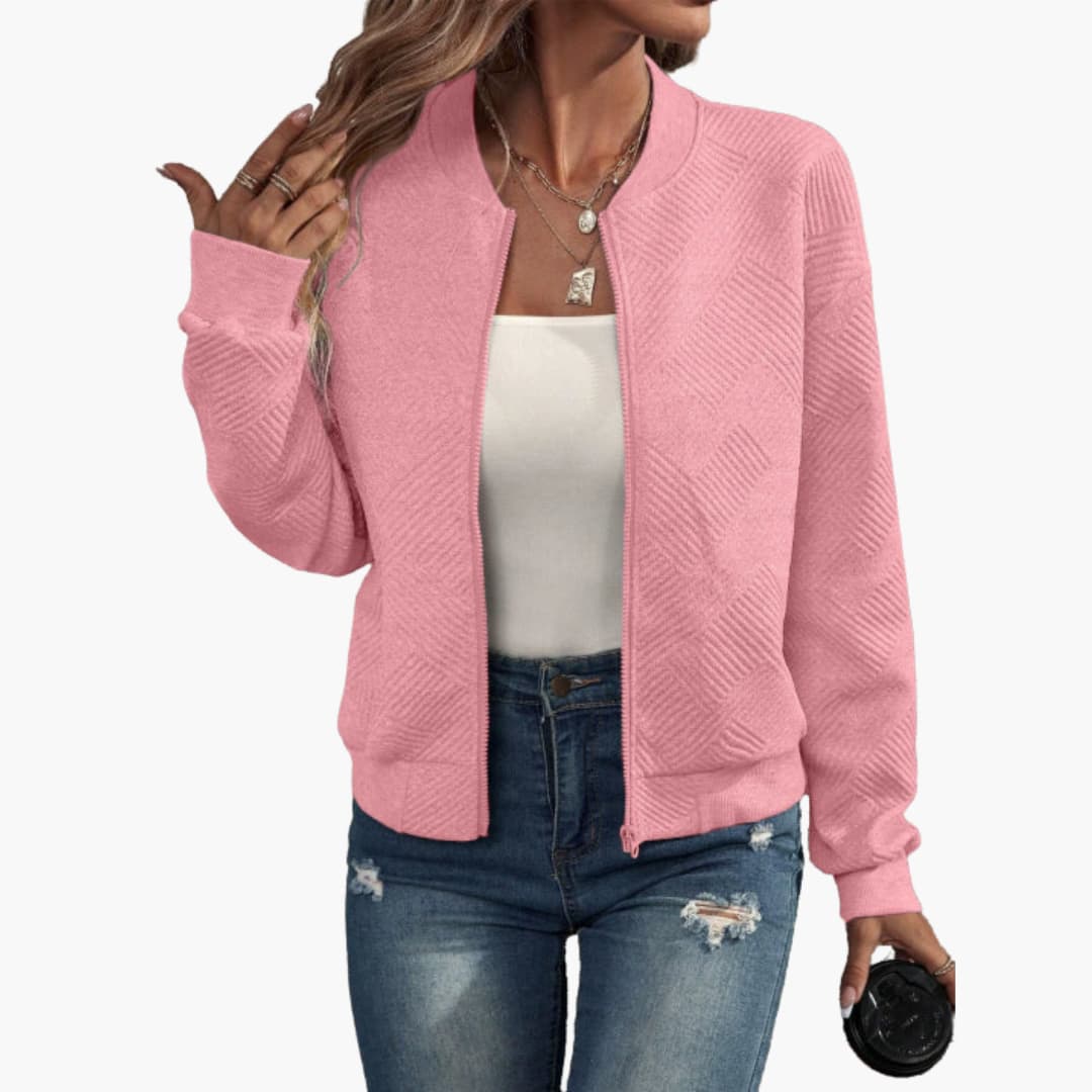 BerlinGlamour | Damesjas met geribbelde zoom en doorlopende rits aan de voorkant 5