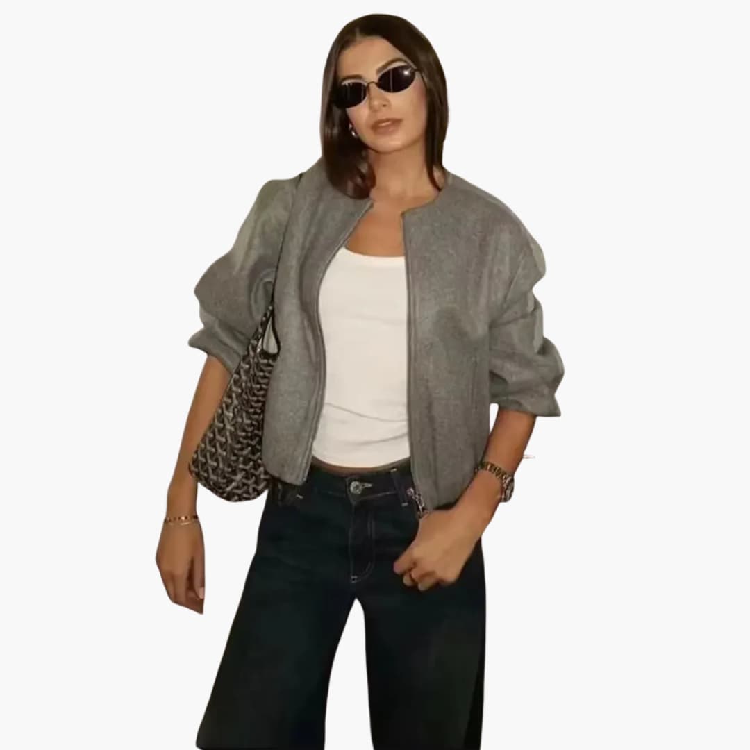 BerlinGlamour | Damesjas met ronde hals, rits en lange mouwen 3