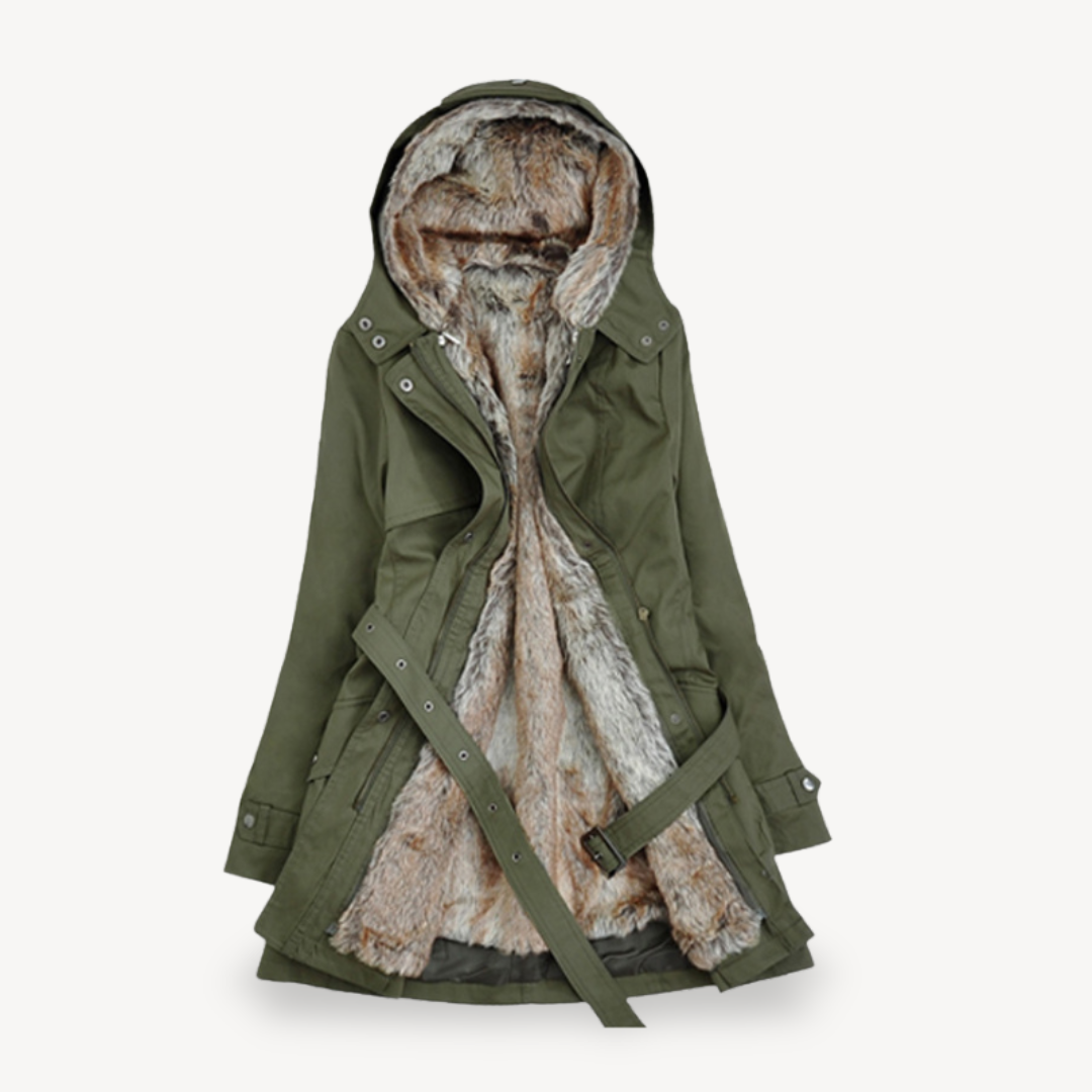 BerlinGlamour | Damesparka met imitatiebontvoering 0