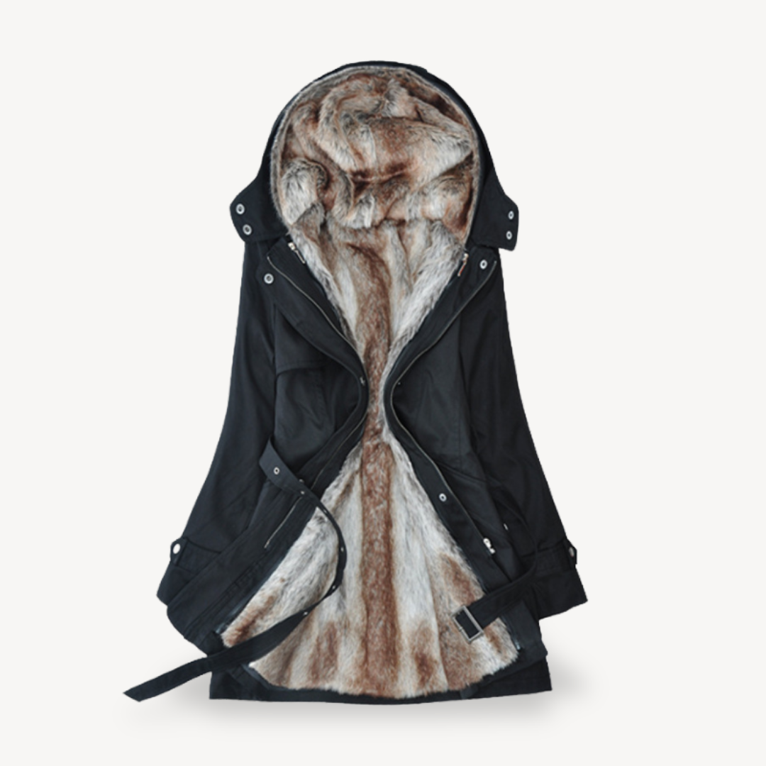 BerlinGlamour | Damesparka met imitatiebontvoering 1