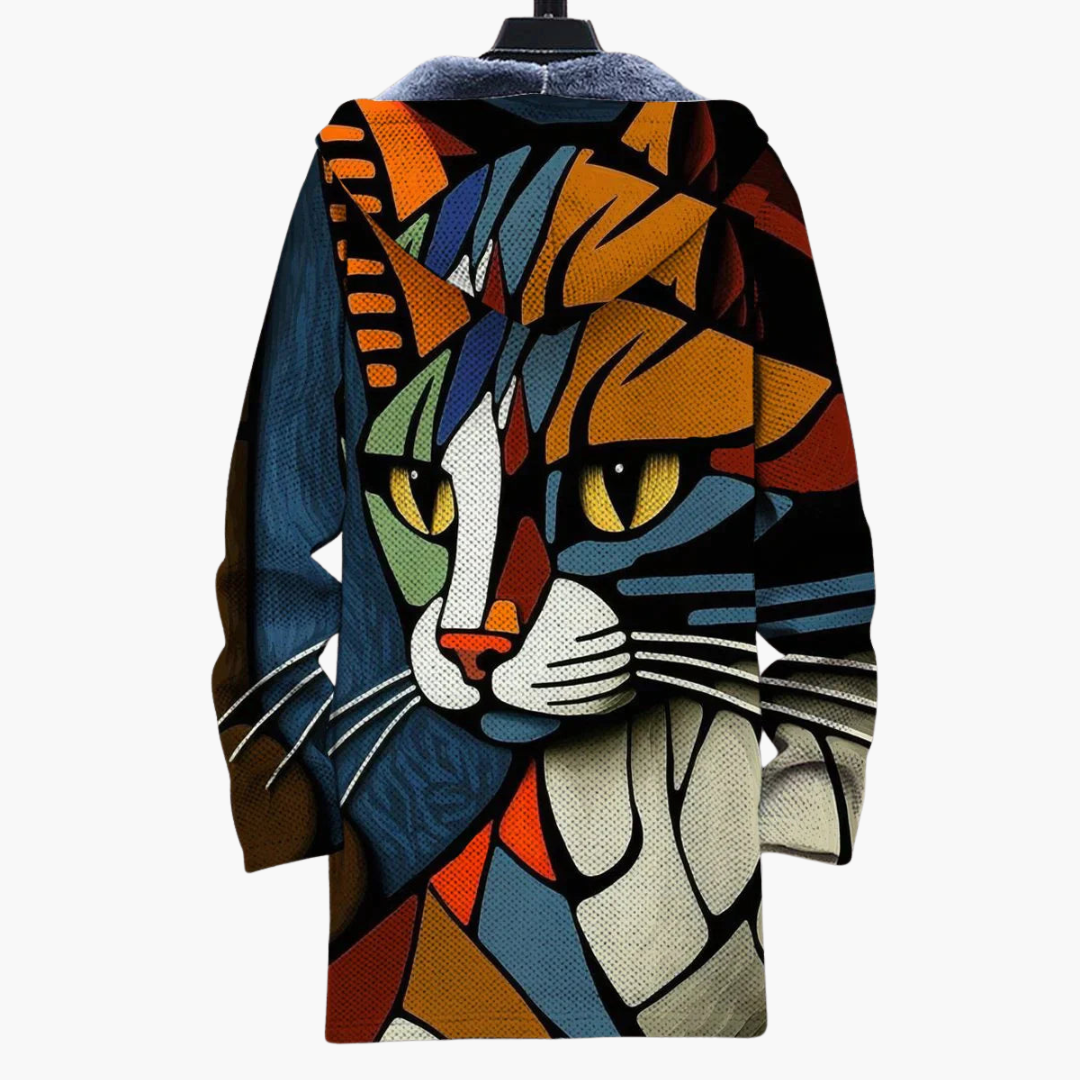 BerlinGlamour | Damesvest met knoopsluiting en kattenmotief 1