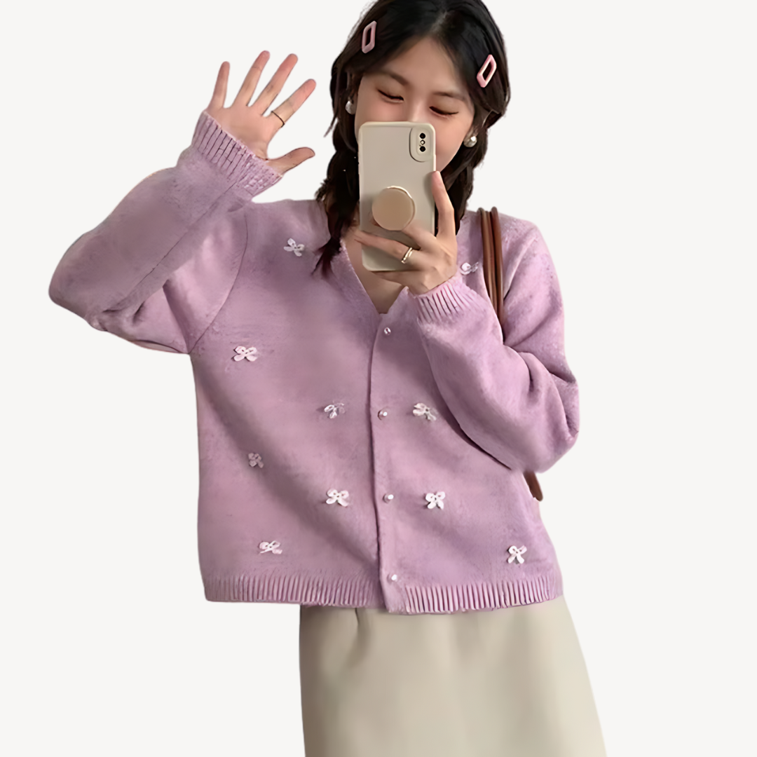 BerlinGlamour | Damesvest met strikdetail en V-hals 2