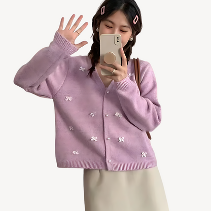 BerlinGlamour | Damesvest met strikdetail en V-hals 2