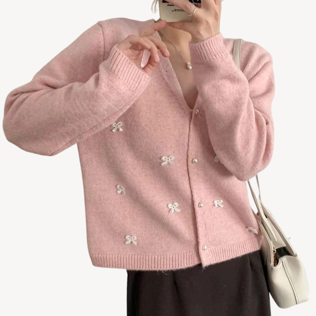 BerlinGlamour | Damesvest met strikdetail en V-hals 4