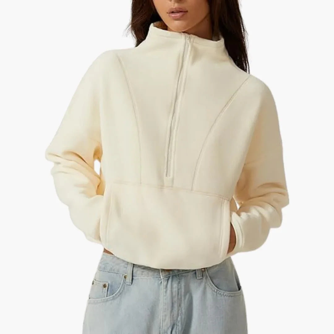 BerlinGlamour | Fleece sweatshirt met halve rits voor dames 9