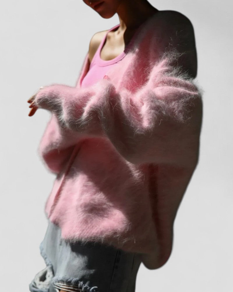BerlinGlamour | Fluffy gebreide cardigan met knoopsluiting 5
