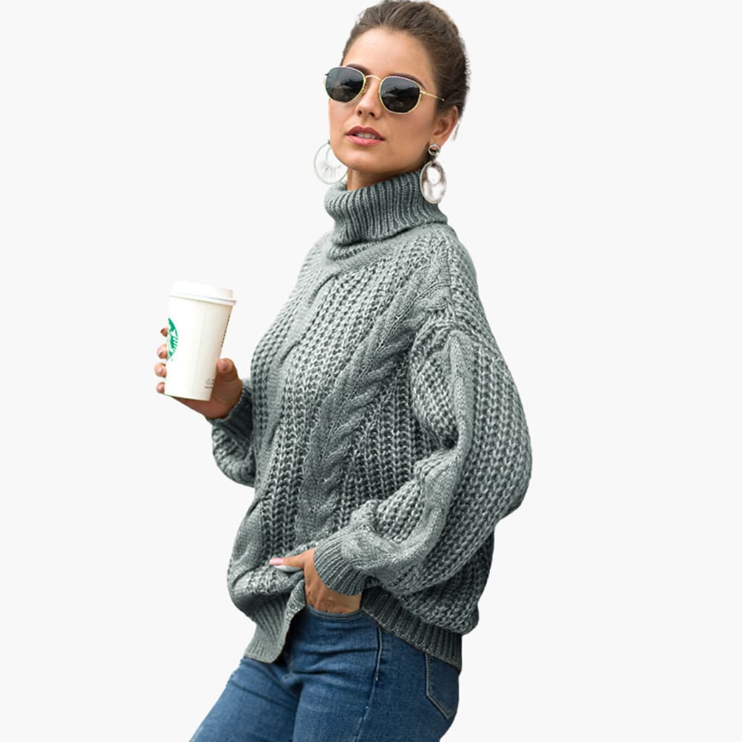 BerlinGlamour | Gebreide damestrui met rolkraag en kabelpatroon 2