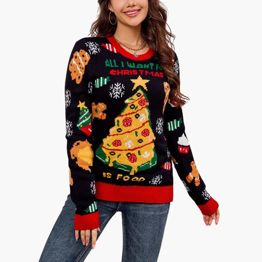 BerlinGlamour | Gebreide damestrui met ronde hals en boompatroon 0