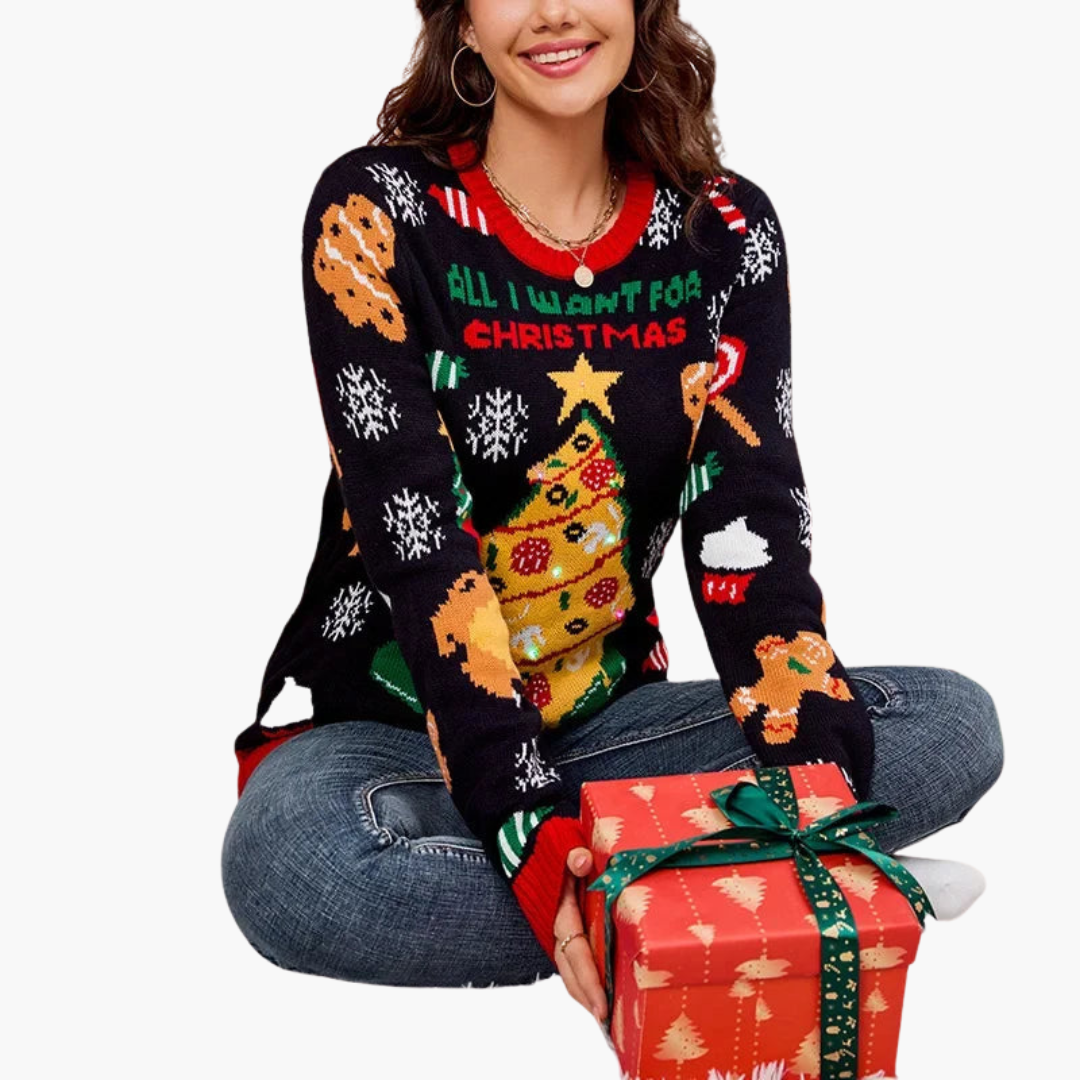 BerlinGlamour | Gebreide damestrui met ronde hals en boompatroon 2