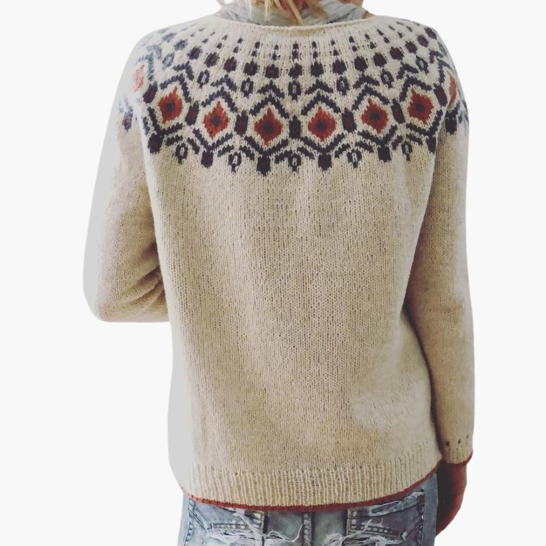 BerlinGlamour | Gebreide damestrui met ronde hals en geometrisch patroon 3