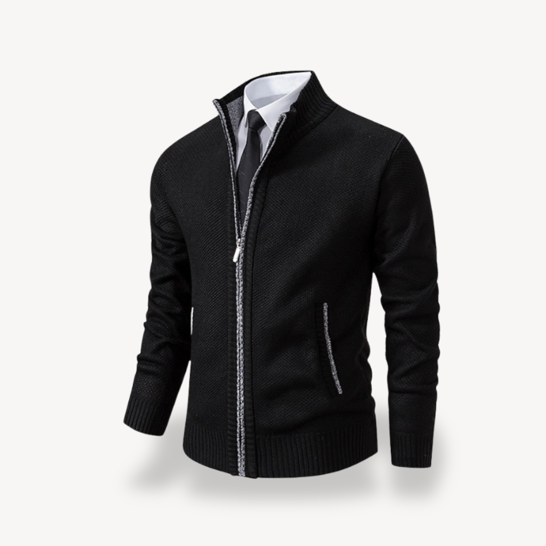 BerlinGlamour | Gebreide herentrui met rits en kraag 0