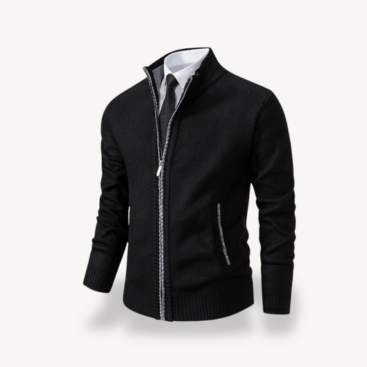 BerlinGlamour | Gebreide herentrui met rits en kraag 0