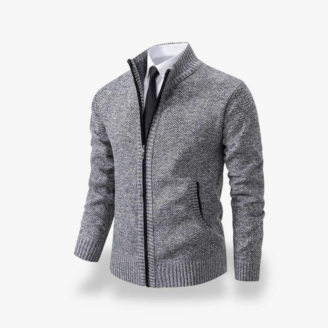 BerlinGlamour | Gebreide herentrui met rits en kraag 2