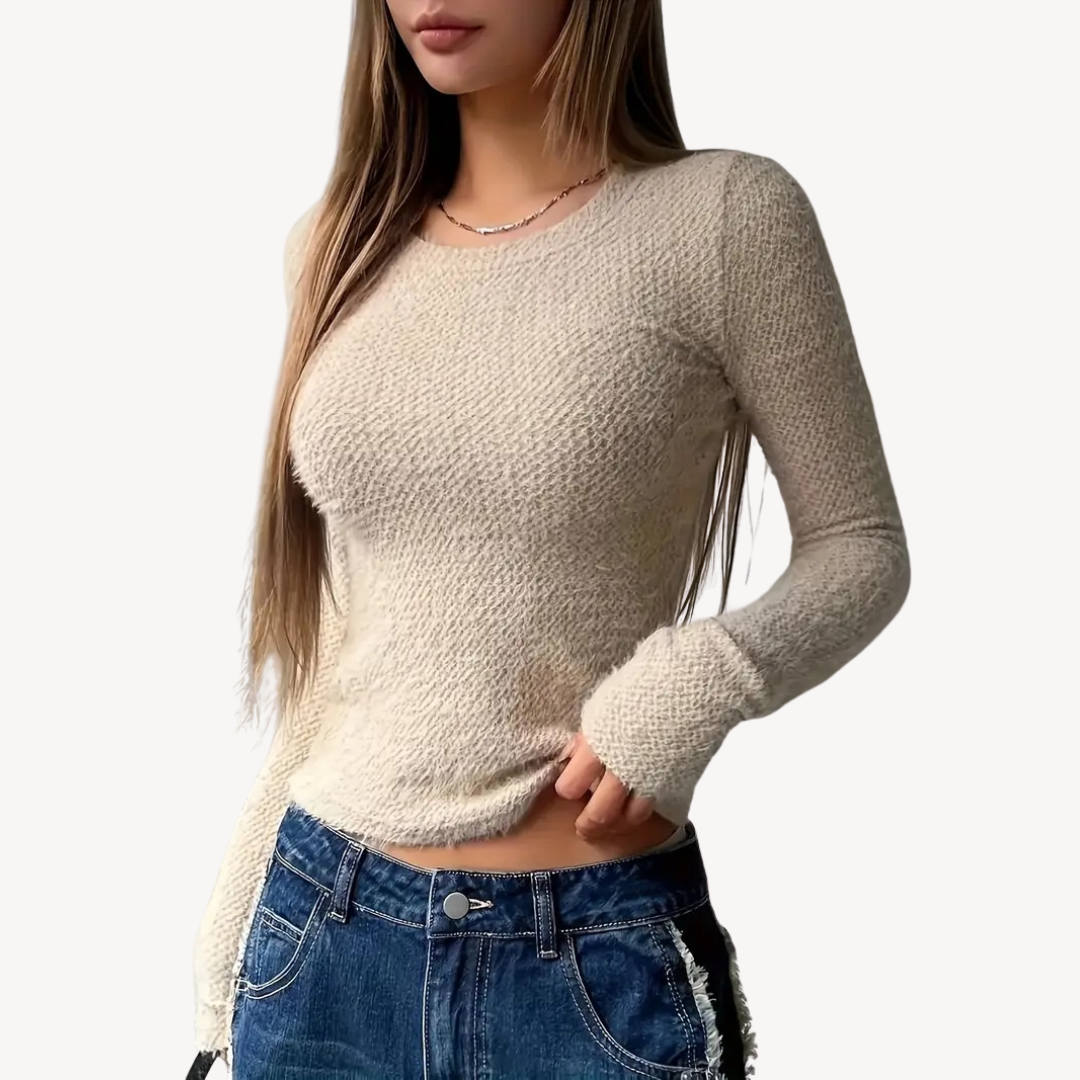 BerlinGlamour | Geribbelde top met lange mouwen voor dames 0