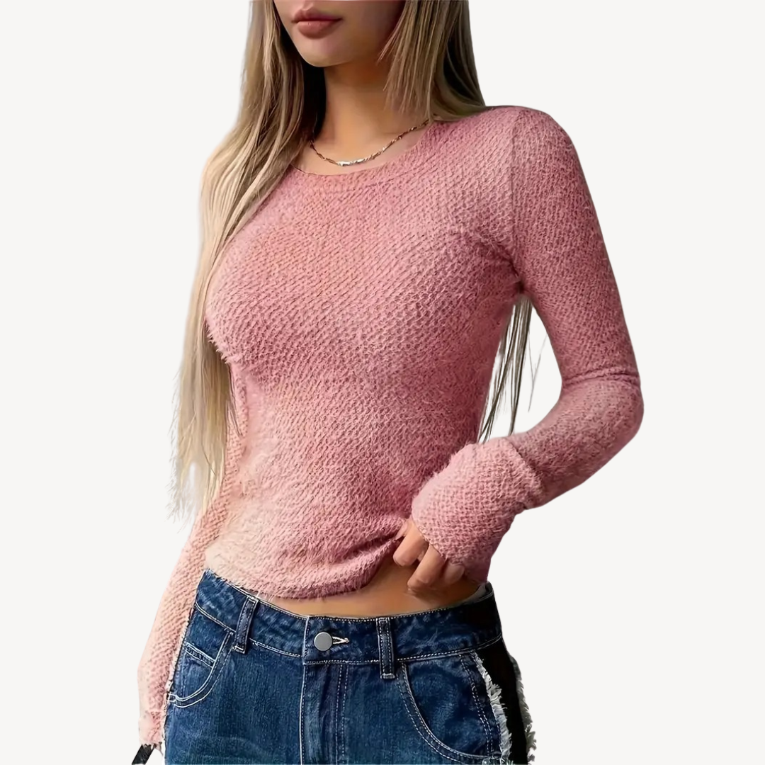 BerlinGlamour | Geribbelde top met lange mouwen voor dames 1