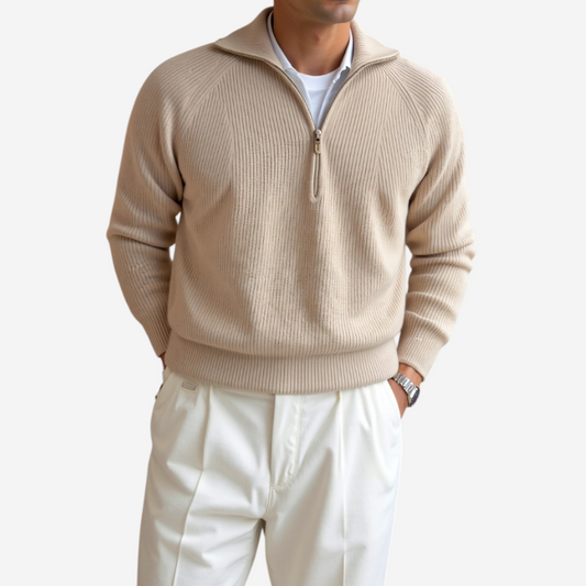 BerlinGlamour | Geribbelde trui met halve rits 0