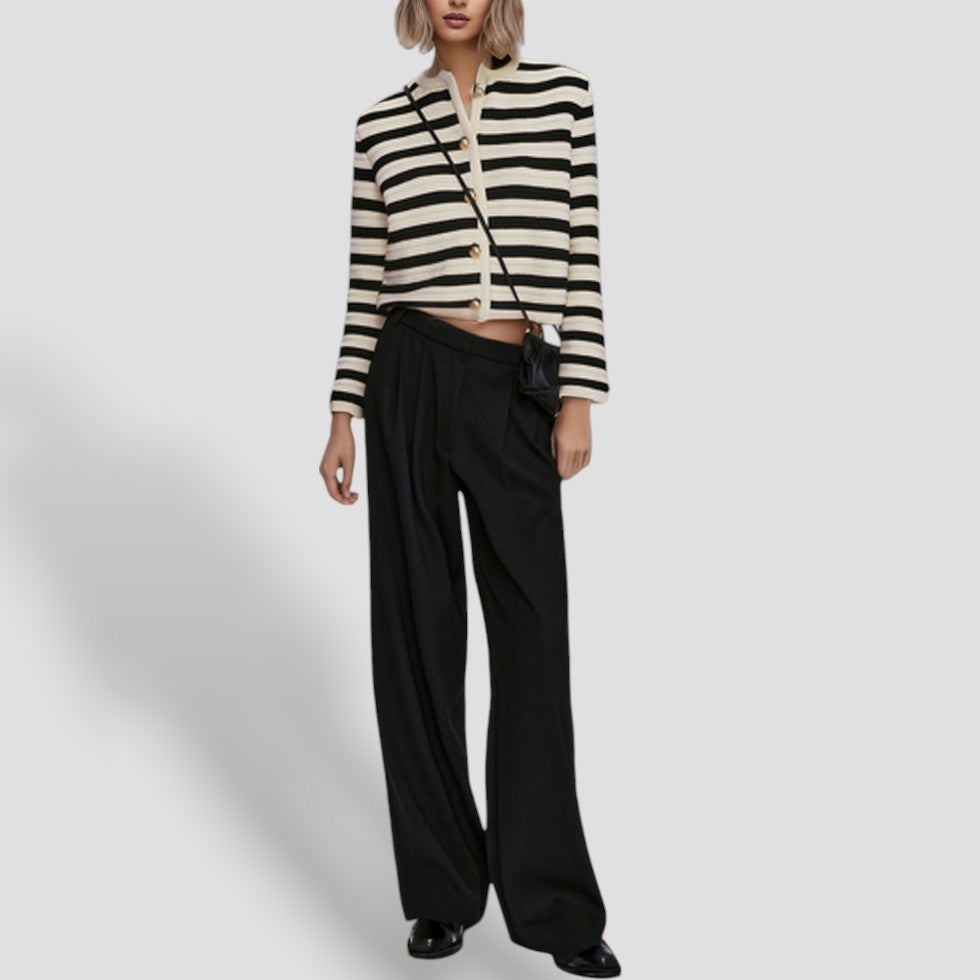 BerlinGlamour | Gestreept damesvest met knopen 2