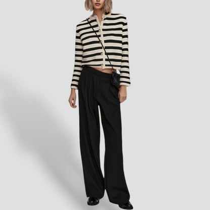 BerlinGlamour | Gestreept damesvest met knopen 2