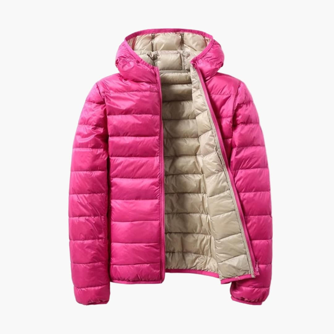 BerlinGlamour | Gewatteerde damesjas met capuchon en rits 1