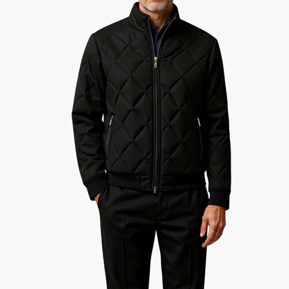 BerlinGlamour | Gewatteerde herenjas met rits en geribbelde manchetten 0