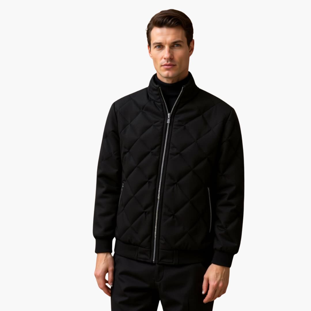 BerlinGlamour | Gewatteerde herenjas met rits en geribbelde manchetten 1