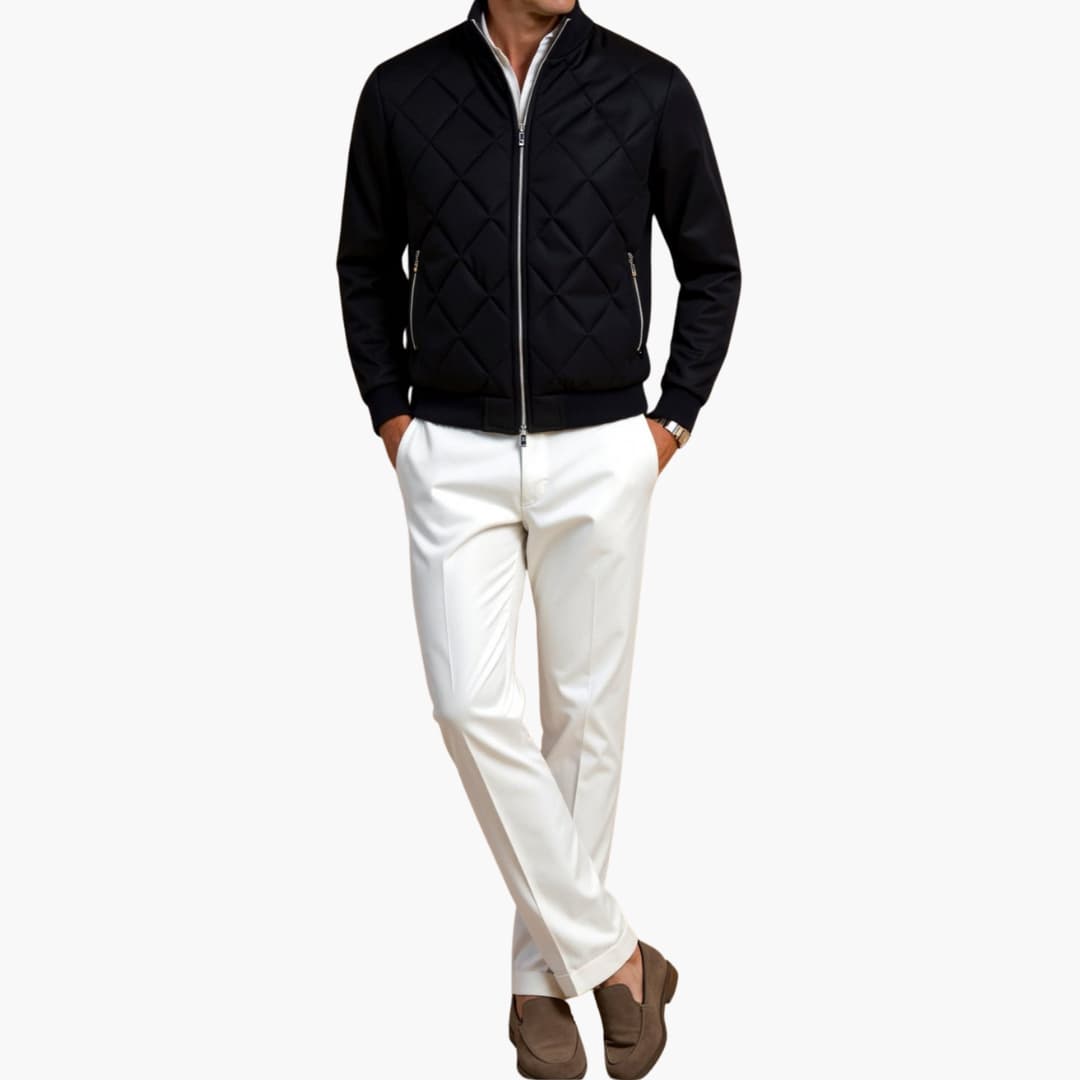 BerlinGlamour | Gewatteerde herenjas met rits en geribbelde manchetten 3